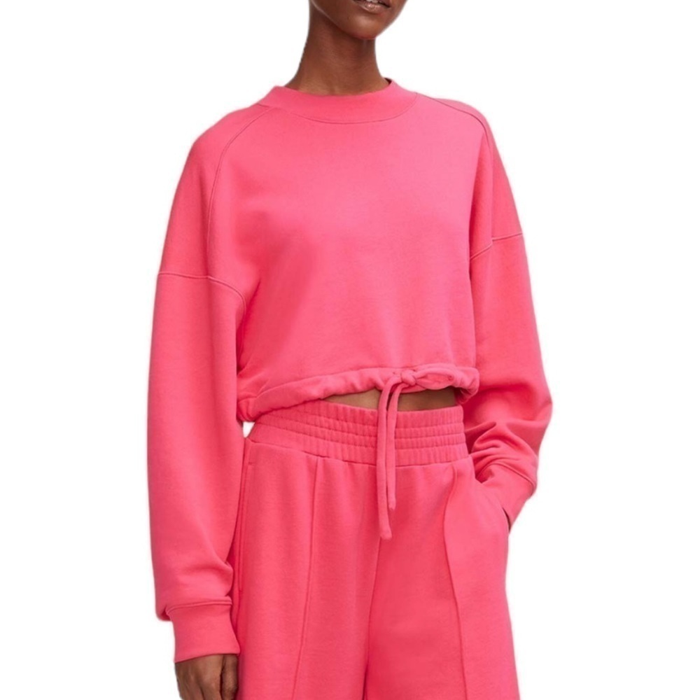 Rebecca Taylor Crop Sweatshirt Drawstring Hem Women Pima Cotton NWT